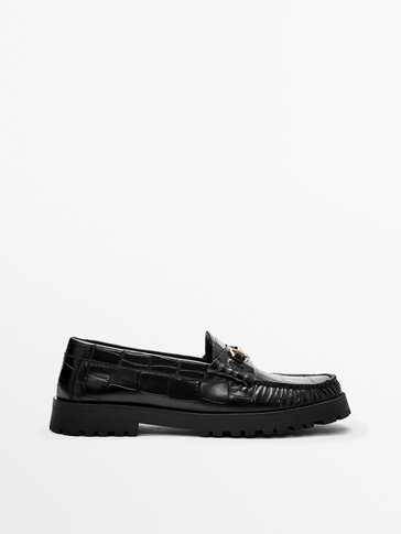 LEATHER ANIMAL PRINT LOAFERS WITH TRACK SOLE