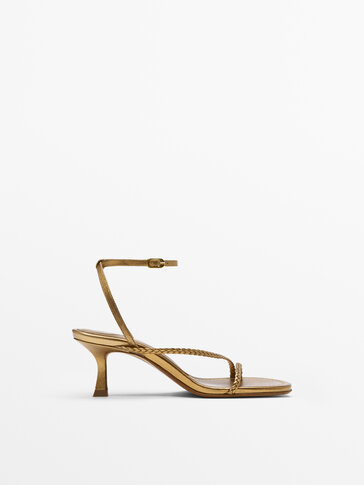 MID-HEEL LEATHER SANDALS WITH PLAITED STRAPS