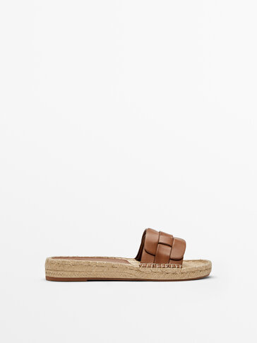 Jute and woven leather slides