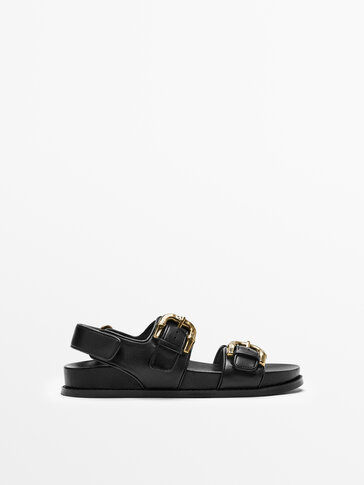 Leather footbed sandals with buckles