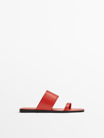 Flat leather wide-strap sandals