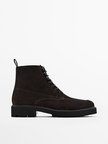 BROWN SPLIT SUEDE LEATHER MOC TOE BOOTS