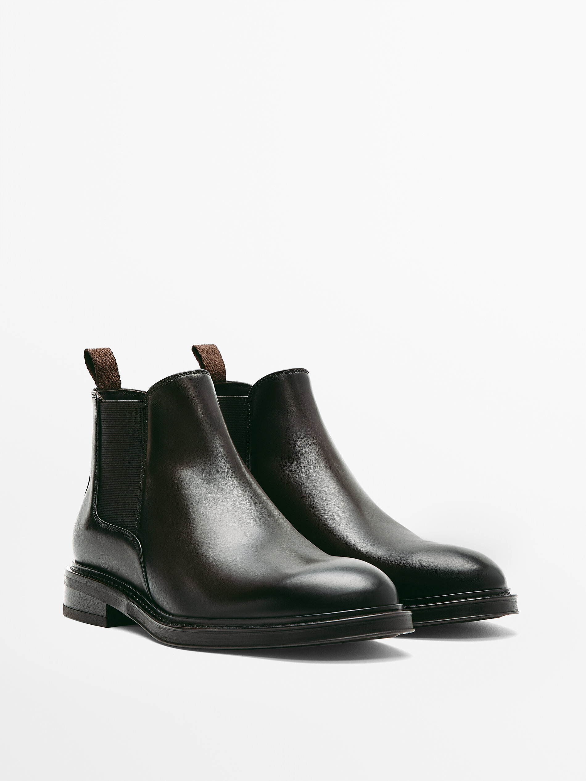 Massimo Dutti - BROWN BRUSHED LEATHER CHELSEA BOOTS