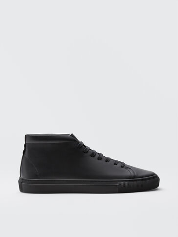 BLACK LEATHER HIGH-TOP TRAINERS