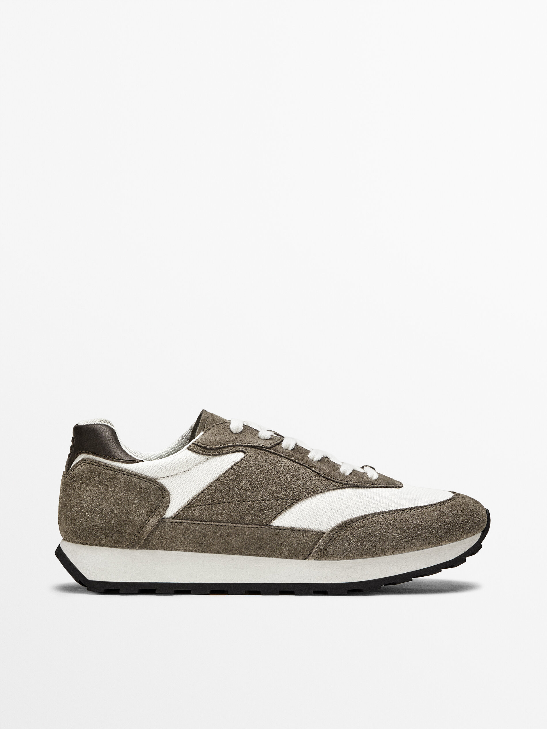 Massimo Dutti Mink-Coloured Combined Leather And Split Suede Trainers ...
