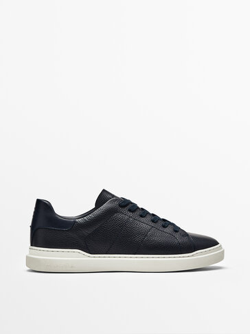 BLUE TUMBLED LEATHER TRAINERS