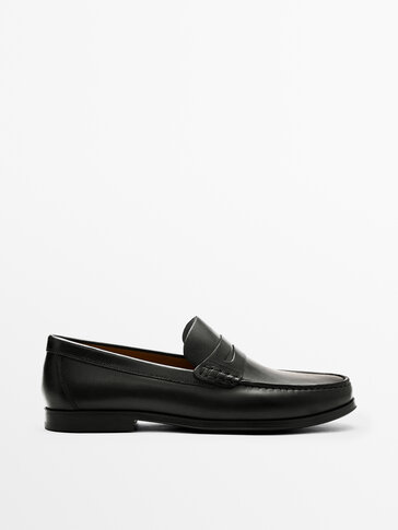 BLACK LEATHER PENNY LOAFERS