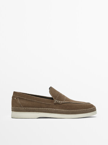 Split suede loafers with trim
