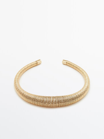 Textured gold-plated spiral choker necklace
