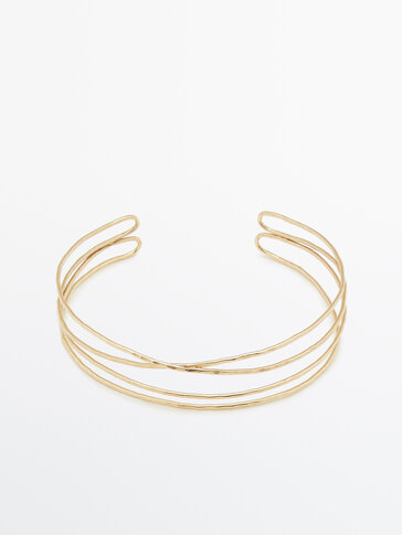 Gold-plated textured multi-hoop choker necklace