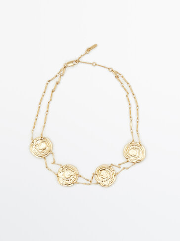 Gold-plated coin choker necklace
