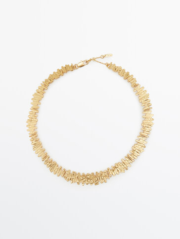 Gold-plated rough-textured necklace