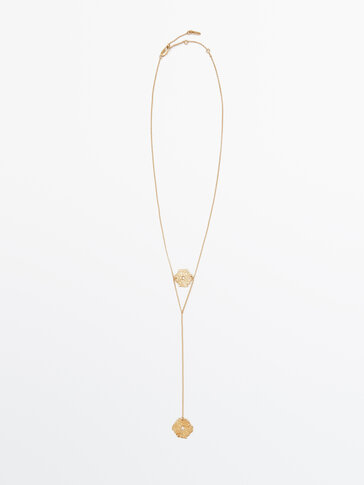 Gold-plated double flower long necklace