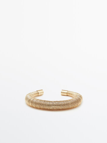 Gold-plated textured spiral arm cuff