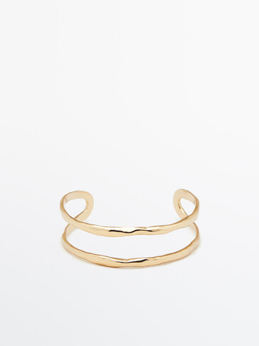 Gold-plated coarse-textured open cuff bracelet