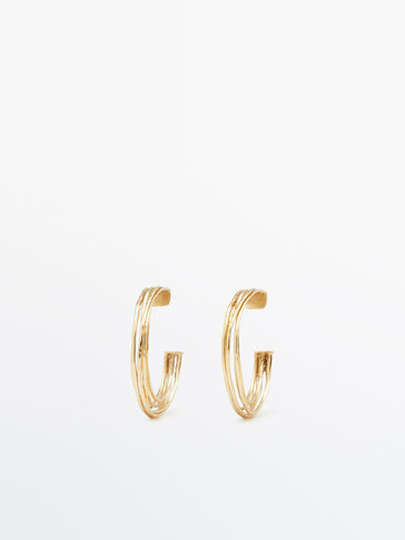 Gold-plated textured multi-hoop earrings