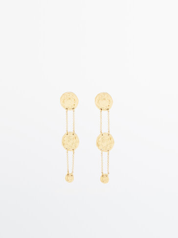 Gold-plated coin dangle earrings