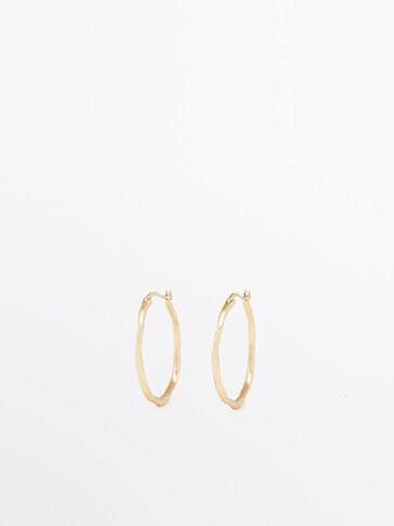 Medium gold-plated textured hoop earrings - Massimo Dutti