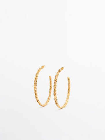 Gold-plated textured large hoop earrings