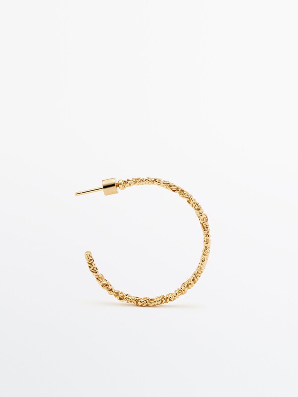 Medium gold-plated textured hoop earrings - Massimo Dutti Kuwait