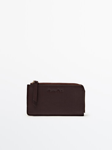 Nappa leather card holder with zip