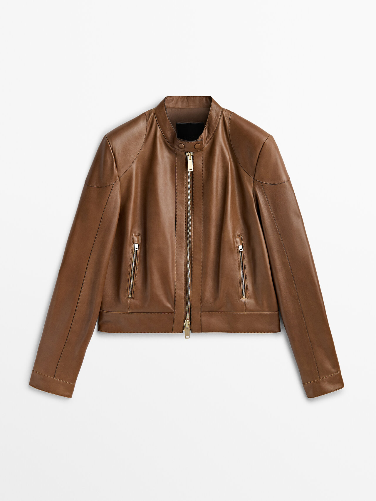 Massimo Dutti Nappa Leather Jacket With Padded Shoulders In