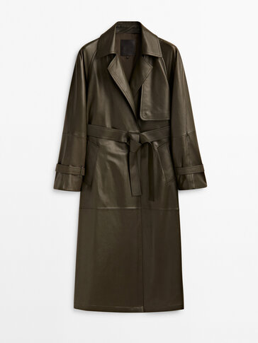 Massimo dutti 2024 leather trench coat