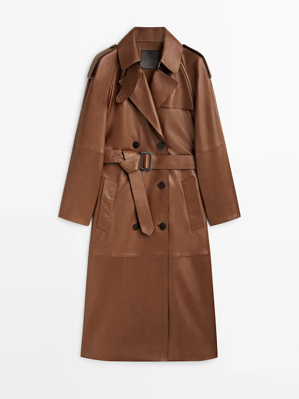 Nappa leather trench-style coat with belt - Massimo Dutti