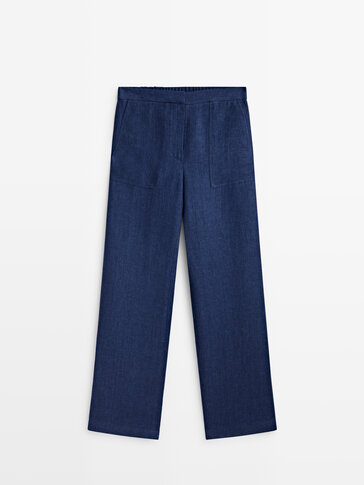 Denim-effect linen co-ordinated trousers