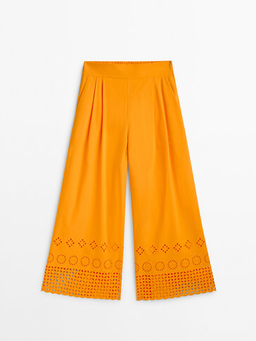 Culottes with cutwork embroidery