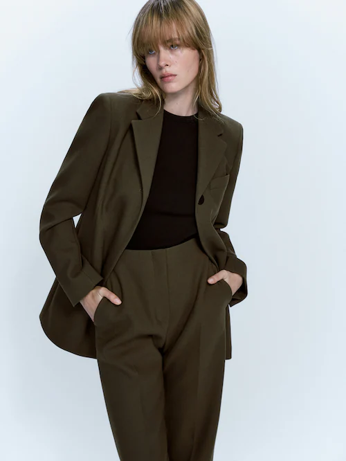 Flared suit trousers with split hems · Khaki · Dressy