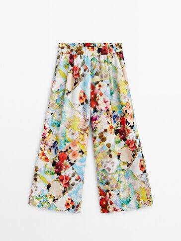 Pantalón culotte estampado patchwork