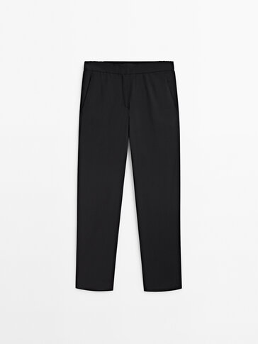 Black cool wool blend suit trousers