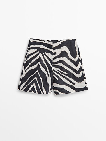 Zebra print linen Bermuda shorts