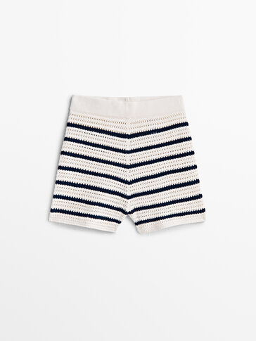 Striped crochet knit shorts