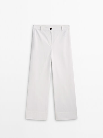 Pantallona me prerje të drejtë full length dhe prej përzierjeje pambuku