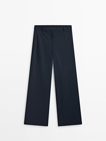 Cotton blend full length straight fit trousers