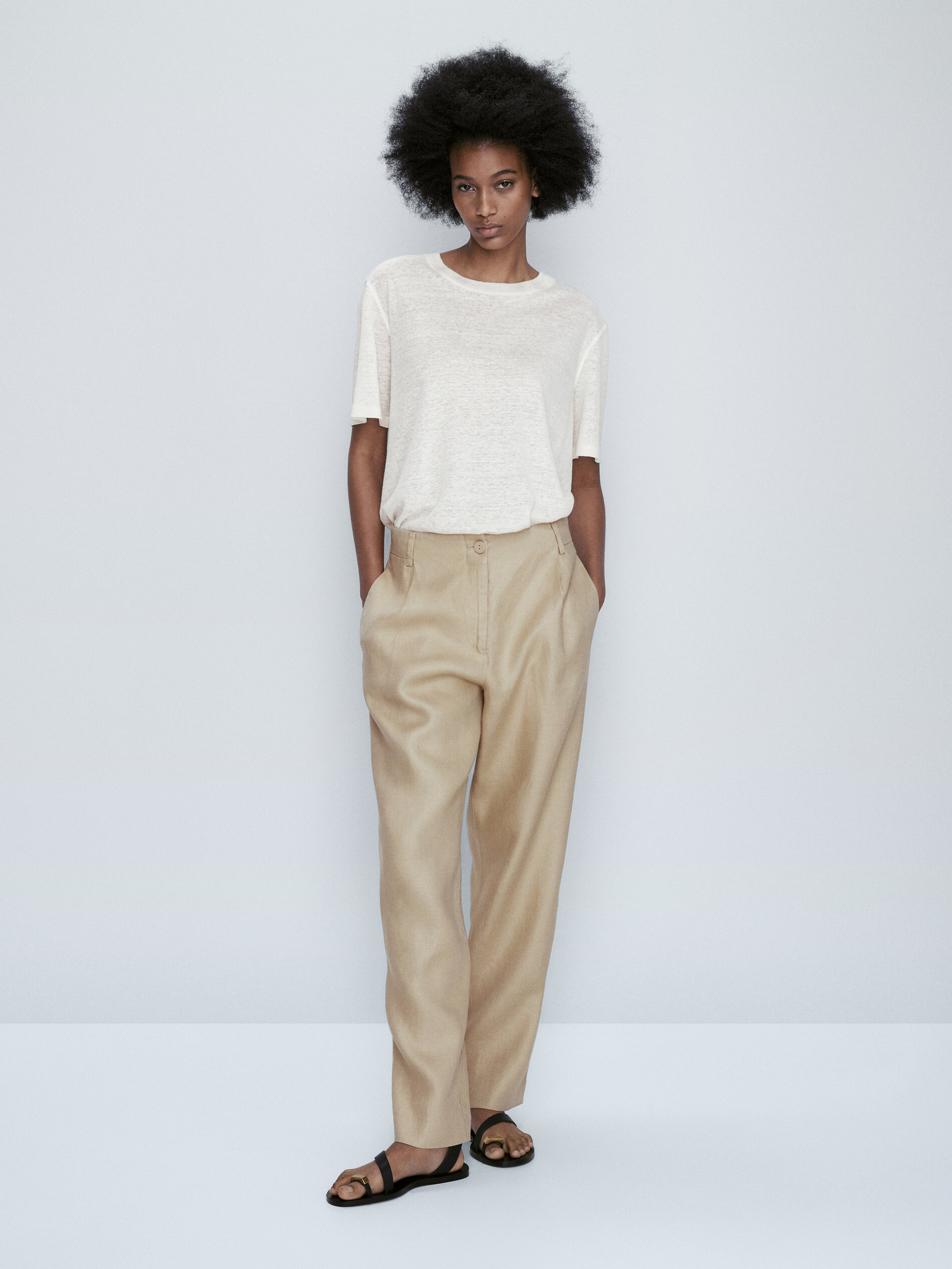 100% linen darted trousers · Washed, Black · Dressy | Massimo Dutti
