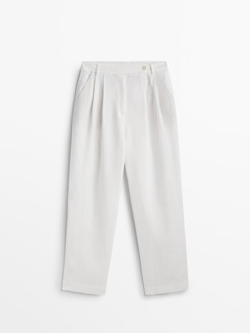 Linen and cotton blend trousers with double dart detail