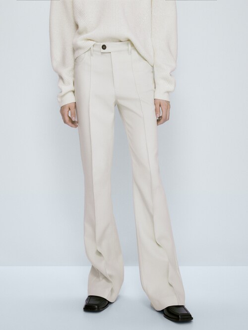 Trousers with topstitching · Beige · Dressy