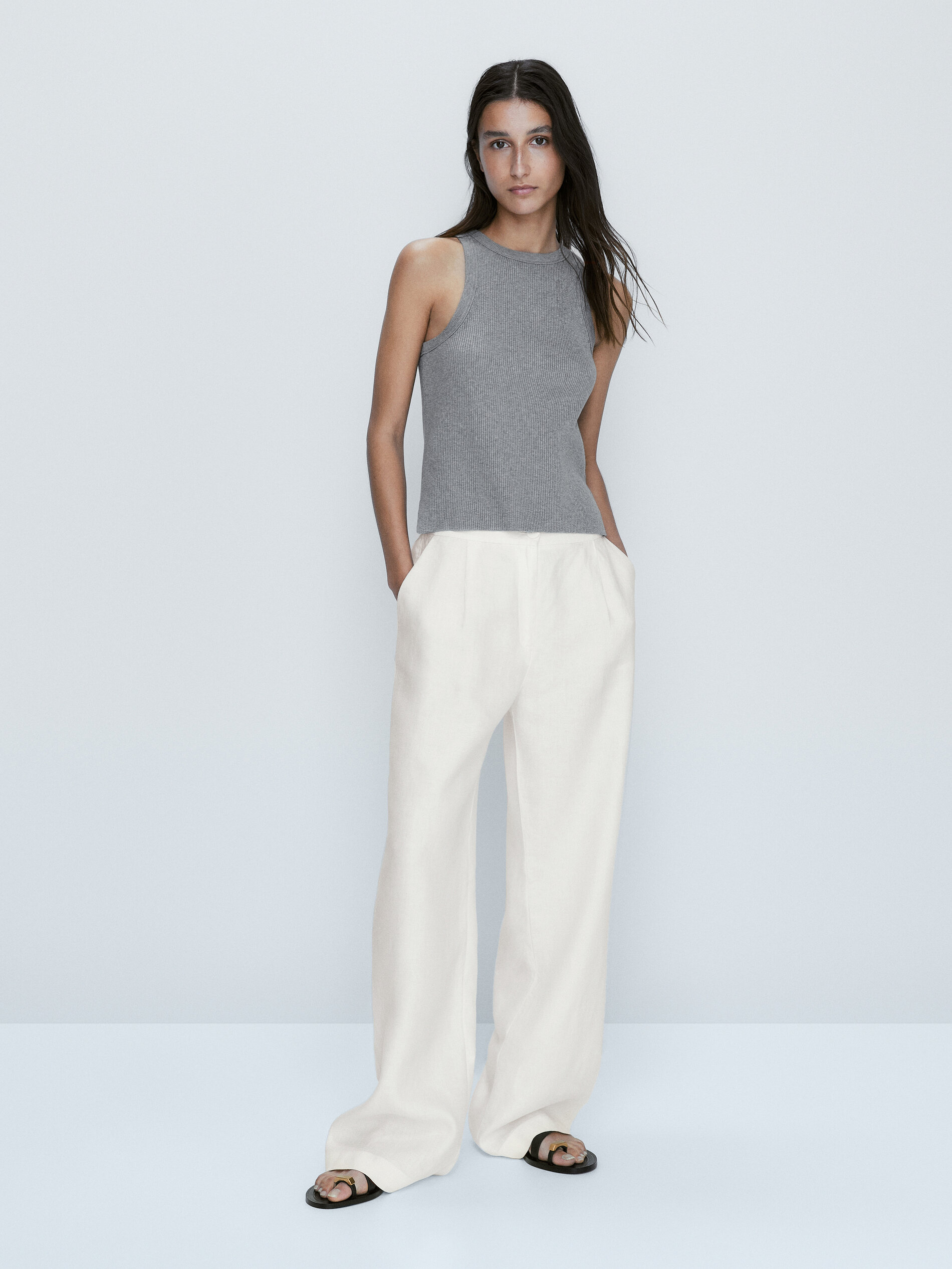 Linen trousers Massimo Dutti White size 4 US in Linen - 41635811