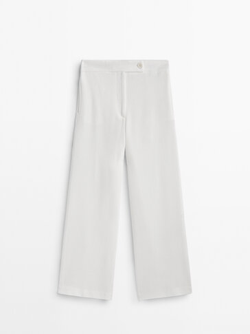 Linen blend wide-leg trousers with darts