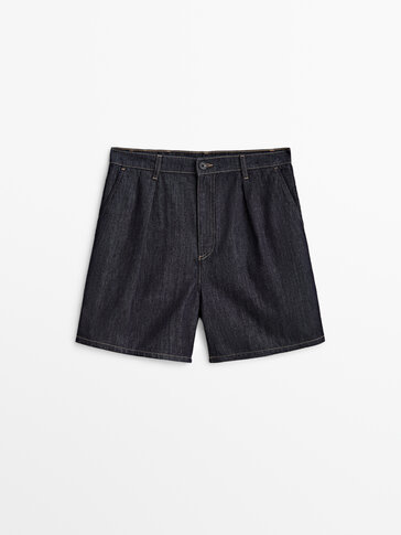 High-waist darted denim shorts