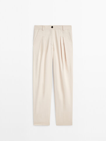 Twill cotton trousers with double darts