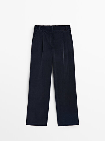 Straight needlecord trousers with elastic waistband