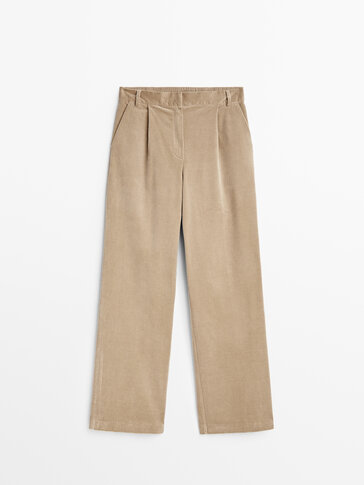 Pantaloni drepți din catifea cord micro cu betelie elastică