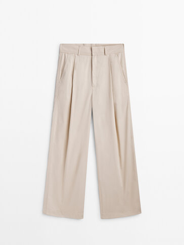 Wide-leg poplin trousers with darts