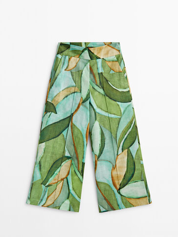 Tropik desenli culotte pantolon