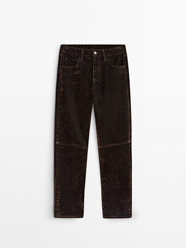 Straight-fit flocked-finish jeans