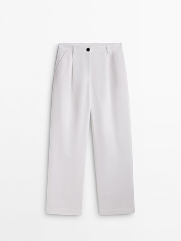 Straight-fit cotton blend trousers